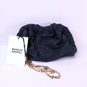 MANSUR GAVRIEL NEW Mini Cloud Clutch Raffia Black Gold Chain Strap Bag